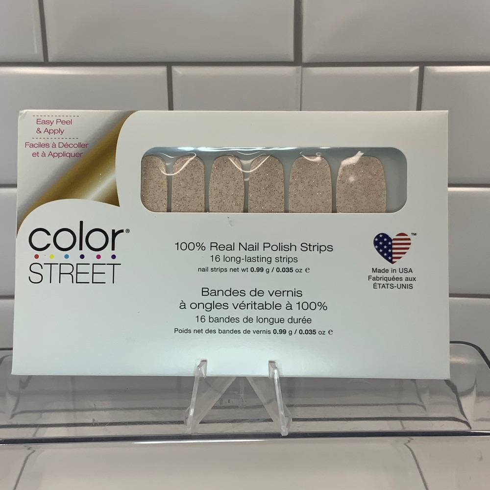 Color Street Wannabe FMG198 Real Nail Polish Strips Beige Glitter 16 Count